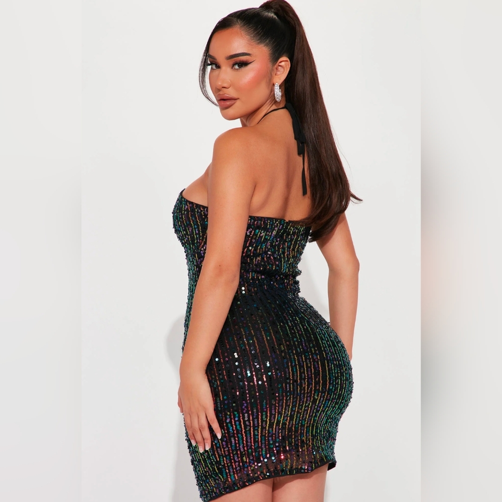 Sequin Halter Dress - Black